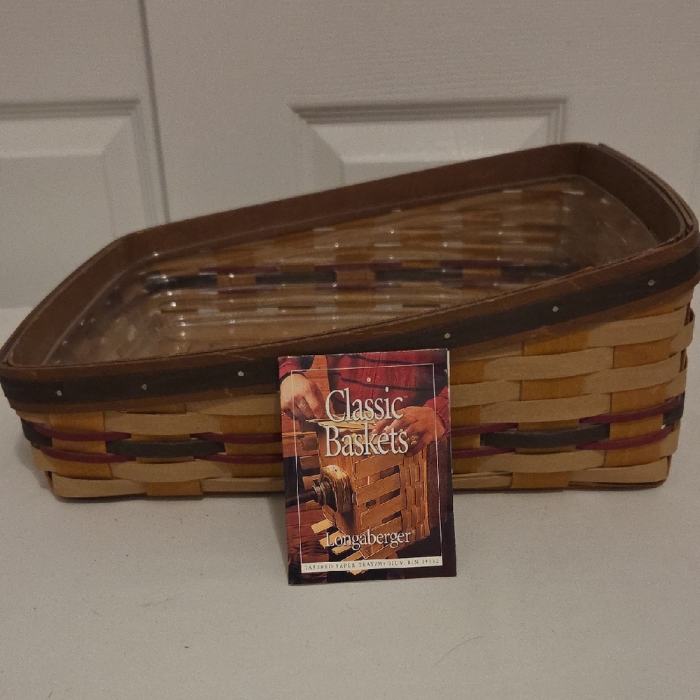 Longaberger Tan Woven Tray Basket with Brown Rim and Multicolor Accents